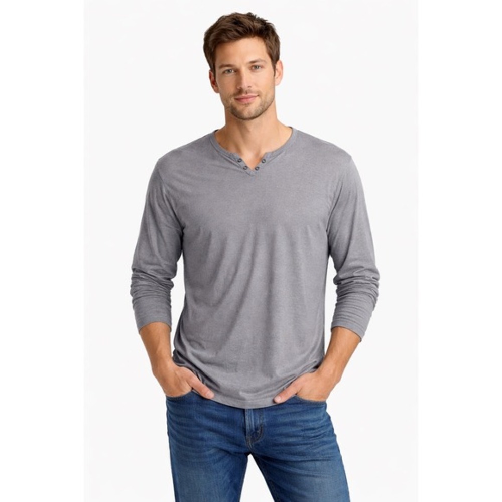Kenneth Cole New York Mens Gray Long Sleeve‎ Henley Shirt XL Cotton Travel 77-38